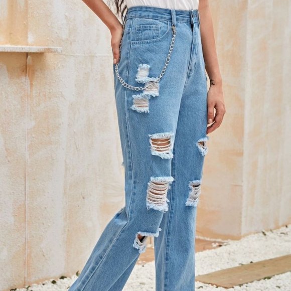 SHEIN Ripped Baggy Jeans, size M (6) - Picture 4 of 7